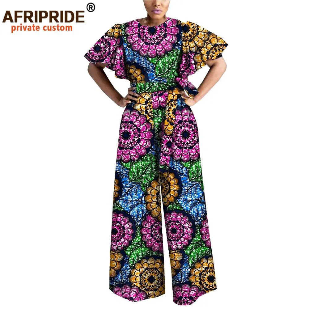 African Print Short Sleeve O-Neck Jumpsuit for Women with Belt – Ankara Casual Outfit - Free Delivery Worldwide only at Flexi Africa