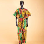 African Print Short Sleeve O-Neck Jumpsuit for Women with Belt – Ankara Casual Outfit - Free Delivery Worldwide only at Flexi Africa