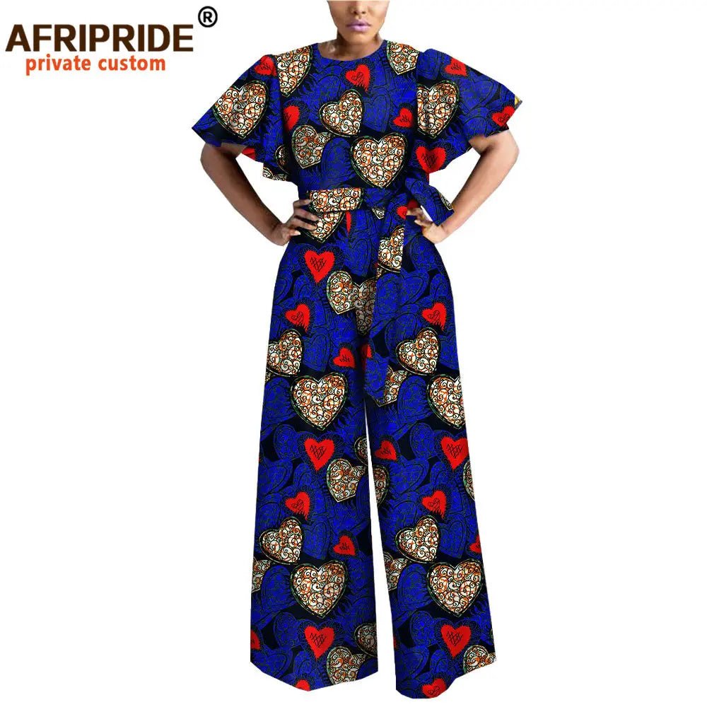 African Print Short Sleeve O-Neck Jumpsuit for Women with Belt – Ankara Casual Outfit - Free Delivery Worldwide only at Flexi Africa