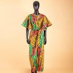 African Print Short Sleeve O-Neck Jumpsuit for Women with Belt – Ankara Casual Outfit - Free Delivery Worldwide only at Flexi Africa