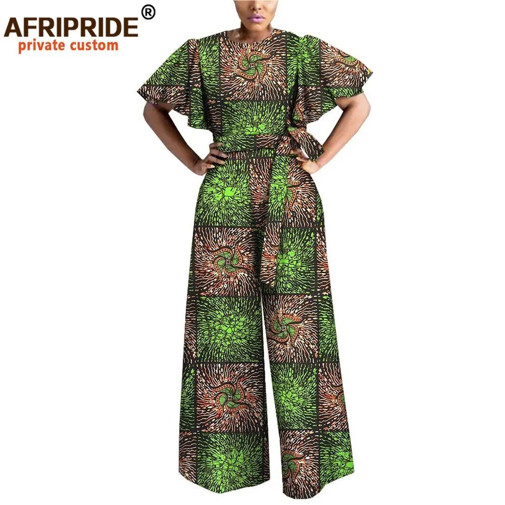 African Print Short Sleeve O-Neck Jumpsuit for Women with Belt – Ankara Casual Outfit - Free Delivery Worldwide only at Flexi Africa