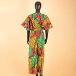 African Print Short Sleeve O-Neck Jumpsuit for Women with Belt – Ankara Casual Outfit - Free Delivery Worldwide only at Flexi Africa