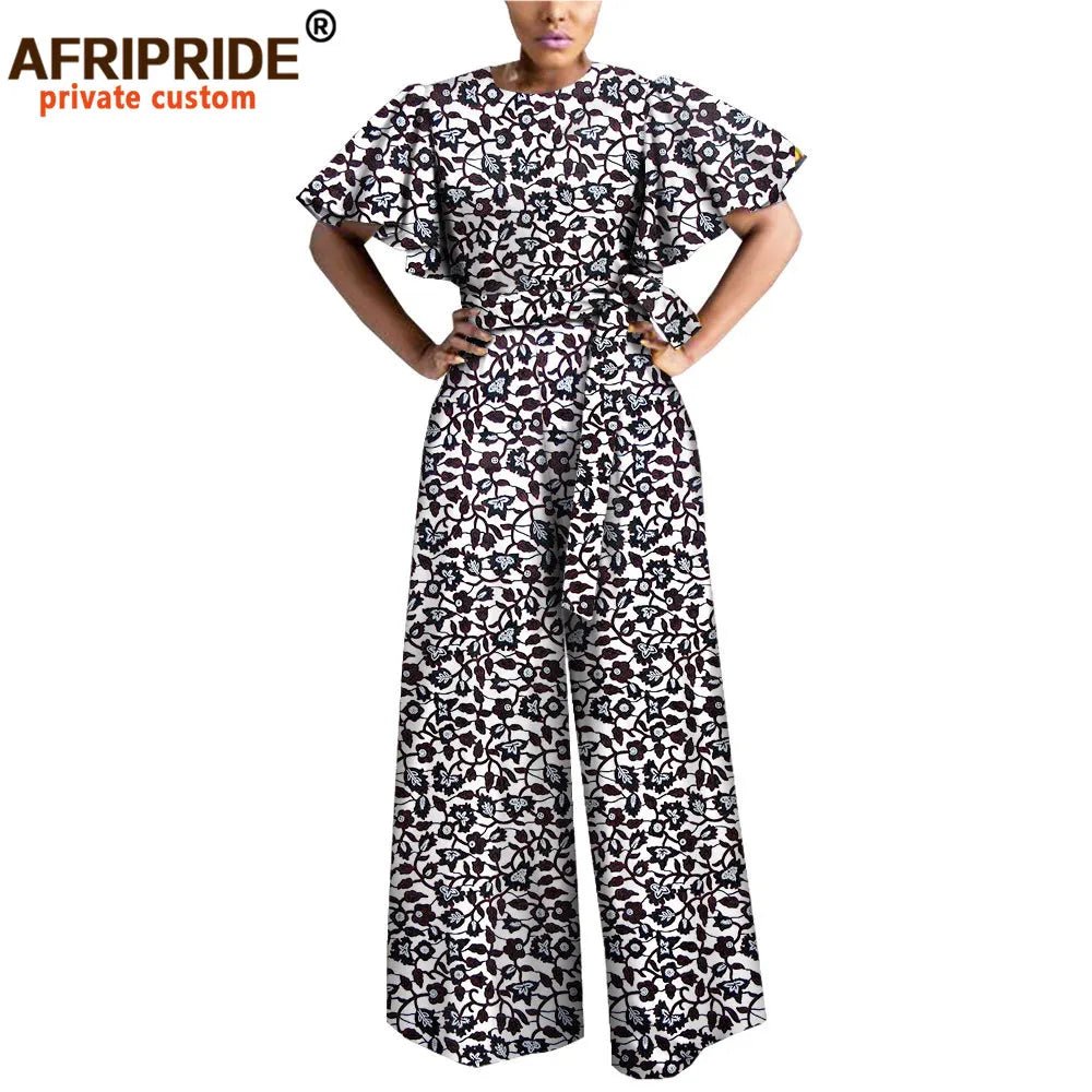 African Print Short Sleeve O-Neck Jumpsuit for Women with Belt – Ankara Casual Outfit - Free Delivery Worldwide only at Flexi Africa