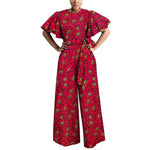 African Print Short Sleeve O-Neck Jumpsuit for Women with Belt – Ankara Casual Outfit - Free Delivery Worldwide only at Flexi Africa