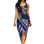 African Print Sleeveless O-Neck Midi Cotton Dress for Women - Free Delivery Worldwide only at Flexi Africa