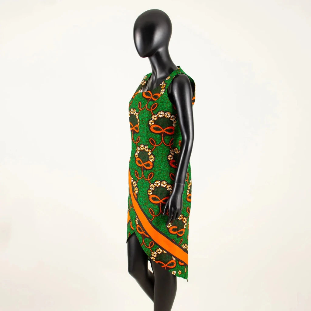 African Print Sleeveless O-Neck Midi Cotton Dress for Women - Free Delivery Worldwide only at Flexi Africa