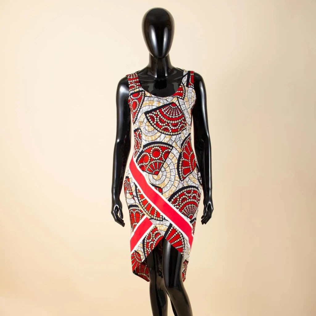 African Print Sleeveless O-Neck Midi Cotton Dress for Women - Free Delivery Worldwide only at Flexi Africa