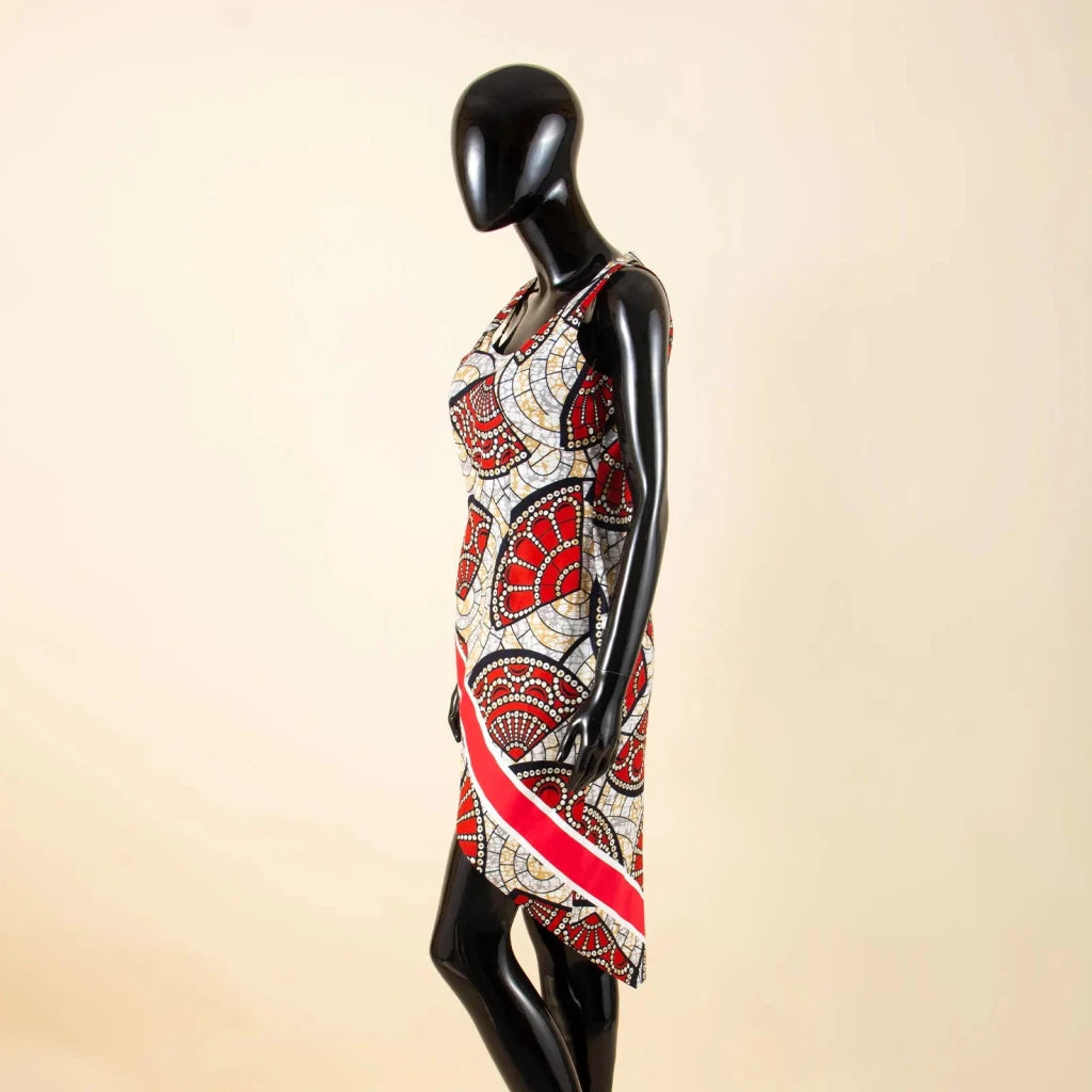African Print Sleeveless O-Neck Midi Cotton Dress for Women - Free Delivery Worldwide only at Flexi Africa
