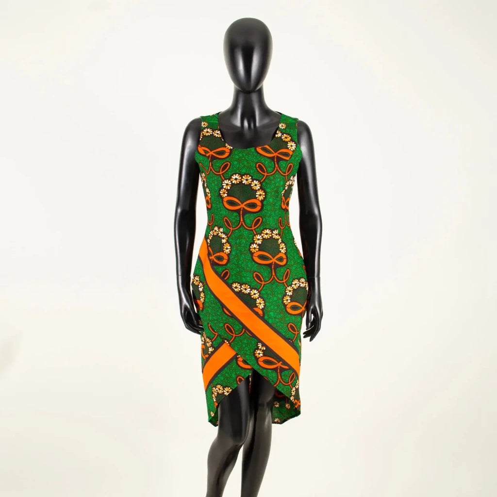 African Print Sleeveless O-Neck Midi Cotton Dress for Women - Free Delivery Worldwide only at Flexi Africa