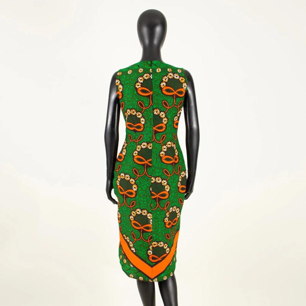 African Print Sleeveless O-Neck Midi Cotton Dress for Women - Free Delivery Worldwide only at Flexi Africa