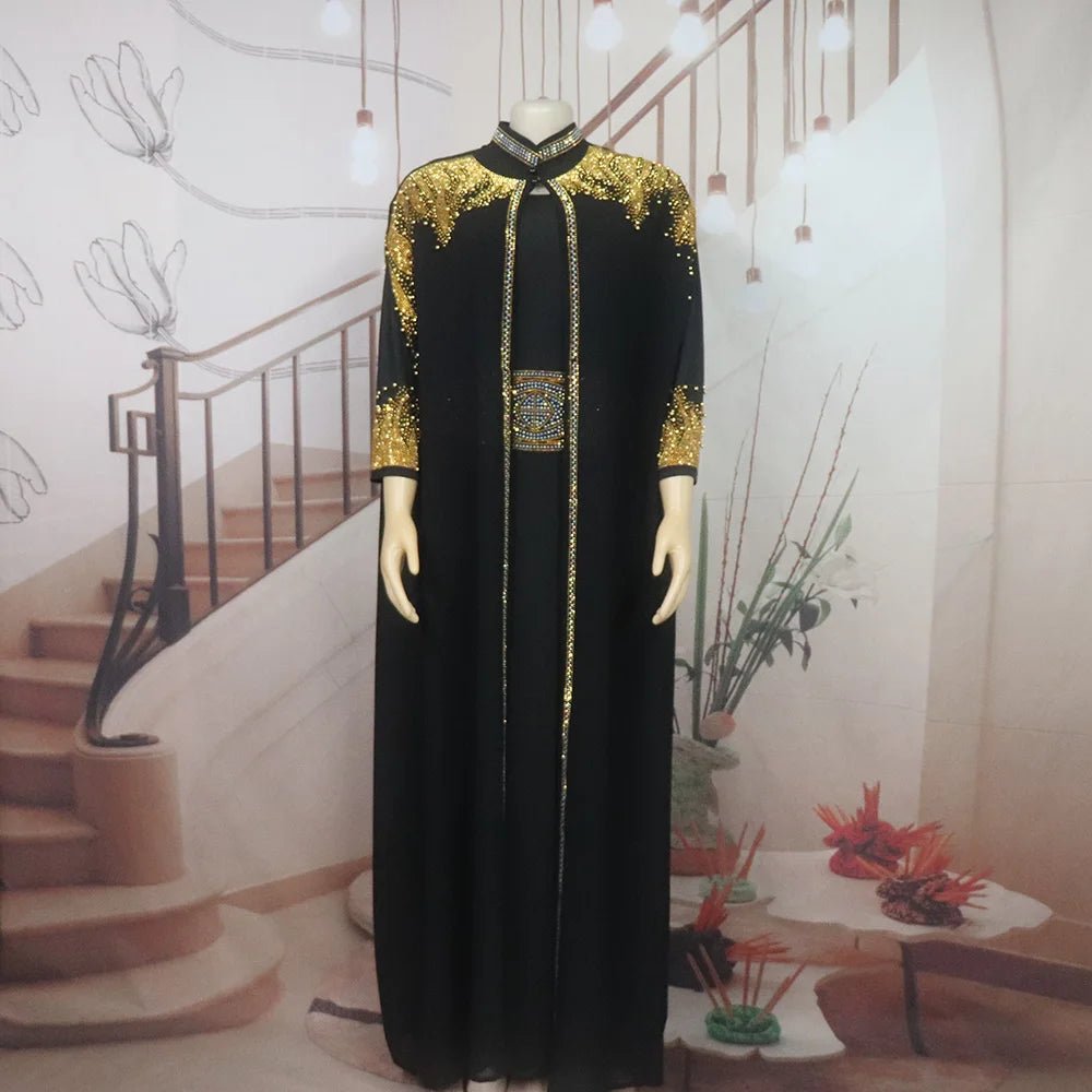 African Rhinestone Two-Piece Cape Dress | Luxury Women's Elegant Gown - Free Delivery Worldwide only at Flexi Africa