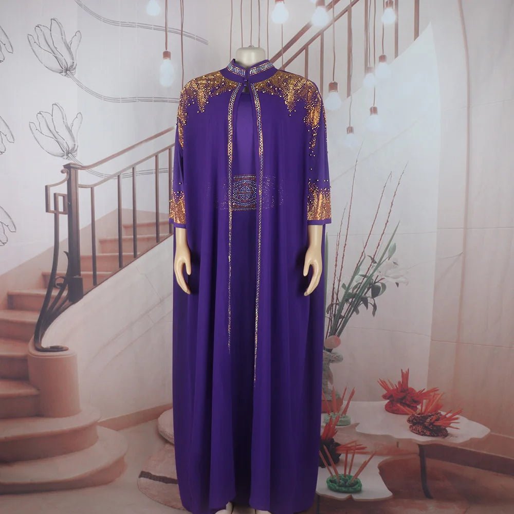 African Rhinestone Two-Piece Cape Dress | Luxury Women's Elegant Gown - Free Delivery Worldwide only at Flexi Africa