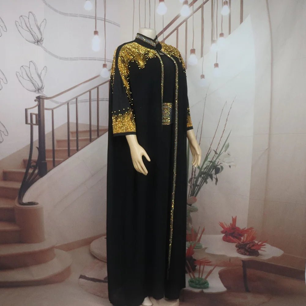 African Rhinestone Two-Piece Cape Dress | Luxury Women's Elegant Gown - Free Delivery Worldwide only at Flexi Africa