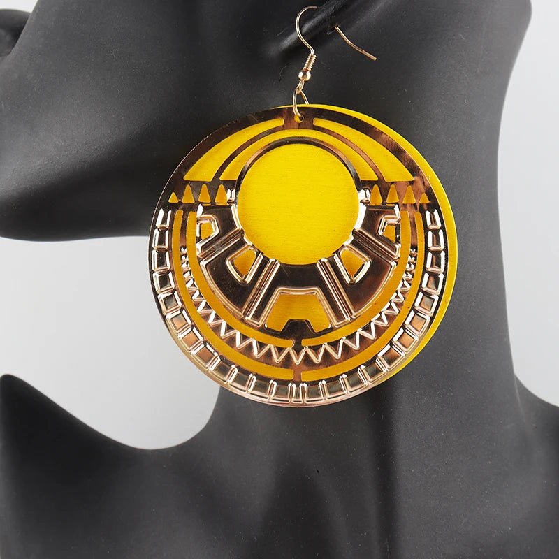 African Round Wooden Earrings with Gold Accents - Available in Mixed Colors - Flexi Africa - Free Delivery Worldwide only at www.flexiafrica.com