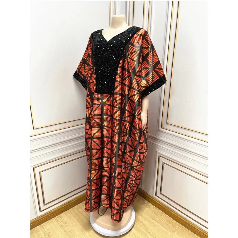 African Sequin Ankara Dress for Women – Traditional Chic Evening Gown - Free Delivery Worldwide only at Flexi Africa