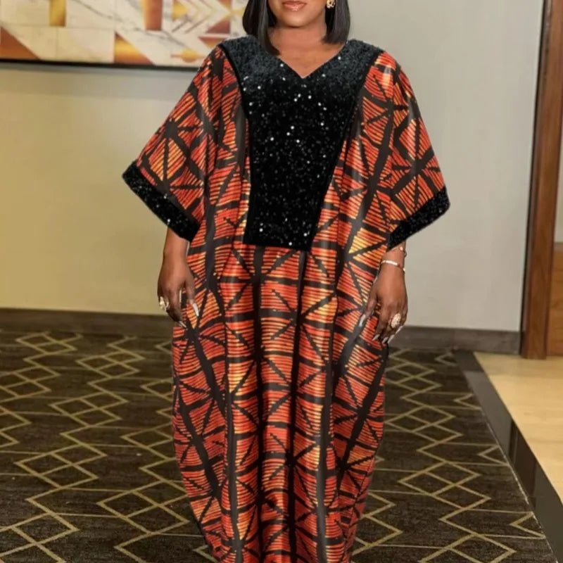 African Sequin Ankara Dress for Women – Traditional Chic Evening Gown - Free Delivery Worldwide only at Flexi Africa