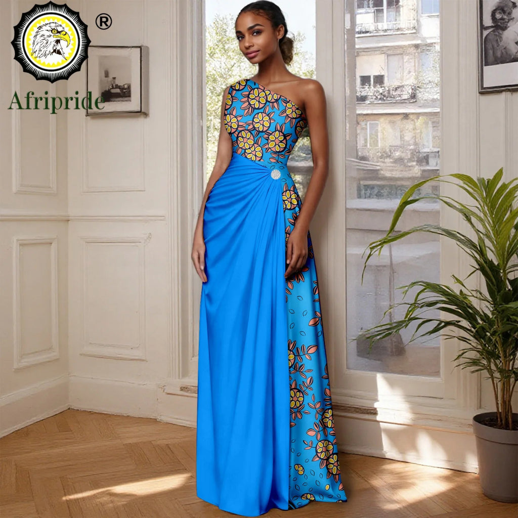 African Sleeveless Off - Shoulder Maxi Dresses for Women | High - Waist Ankara Party Wear - Free Delivery Worldwide only at Flexi Africa