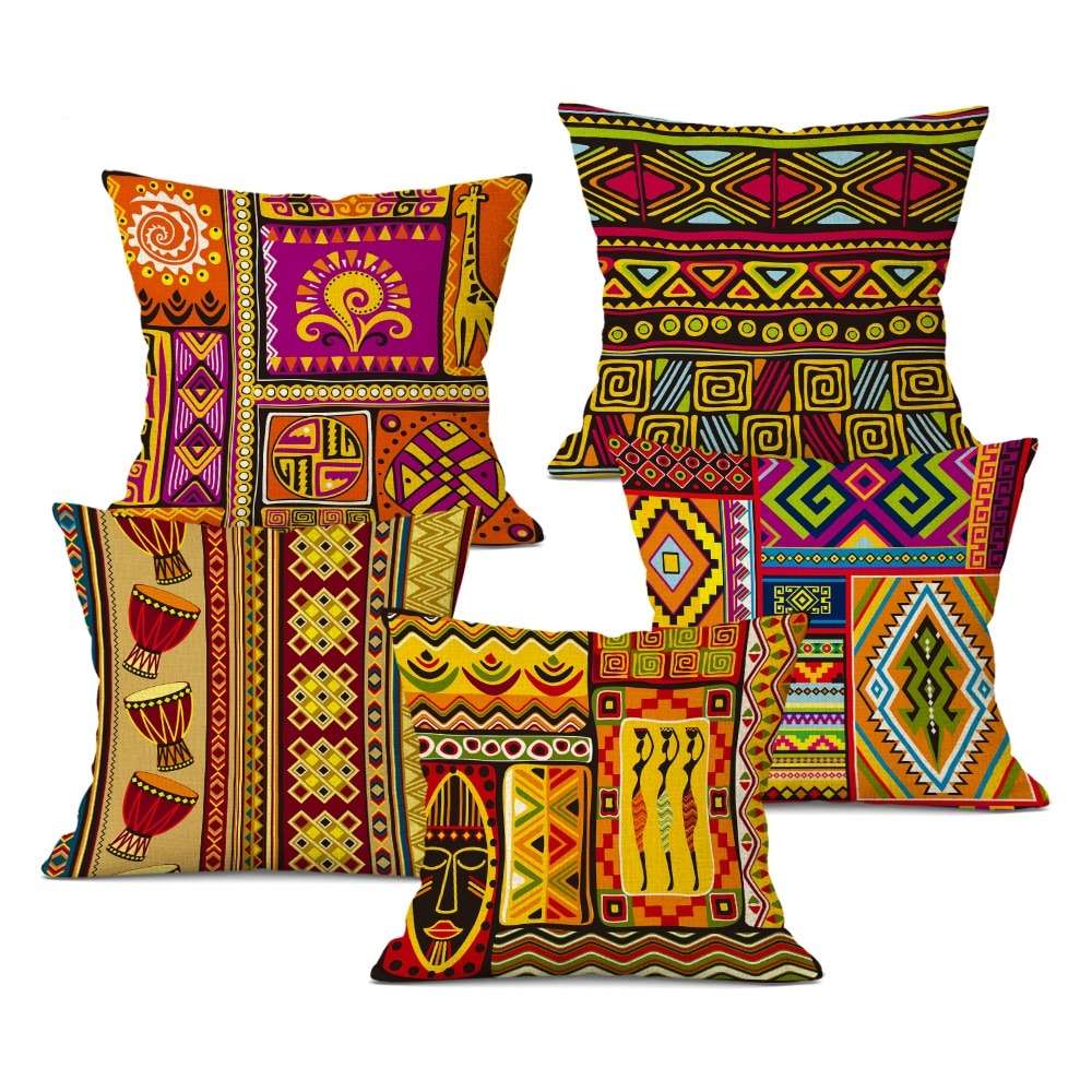 African Style Cushion Cover Tribal Ethnic Geometric Pattern Decorative Linen Pillow Case Cover for Sofa Home Decor - Flexi Africa - Flexi Africa offers Free Delivery Worldwide - Vibrant African traditional clothing showcasing bold prints and intricate designs