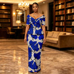 African Suit for Women Ankara Print V-Neck Short Sleeve Top with Button and Floor-Length Skirt Two Piece Elegant Dress 2626047 - Free Delivery Worldwide only at Flexi Africa