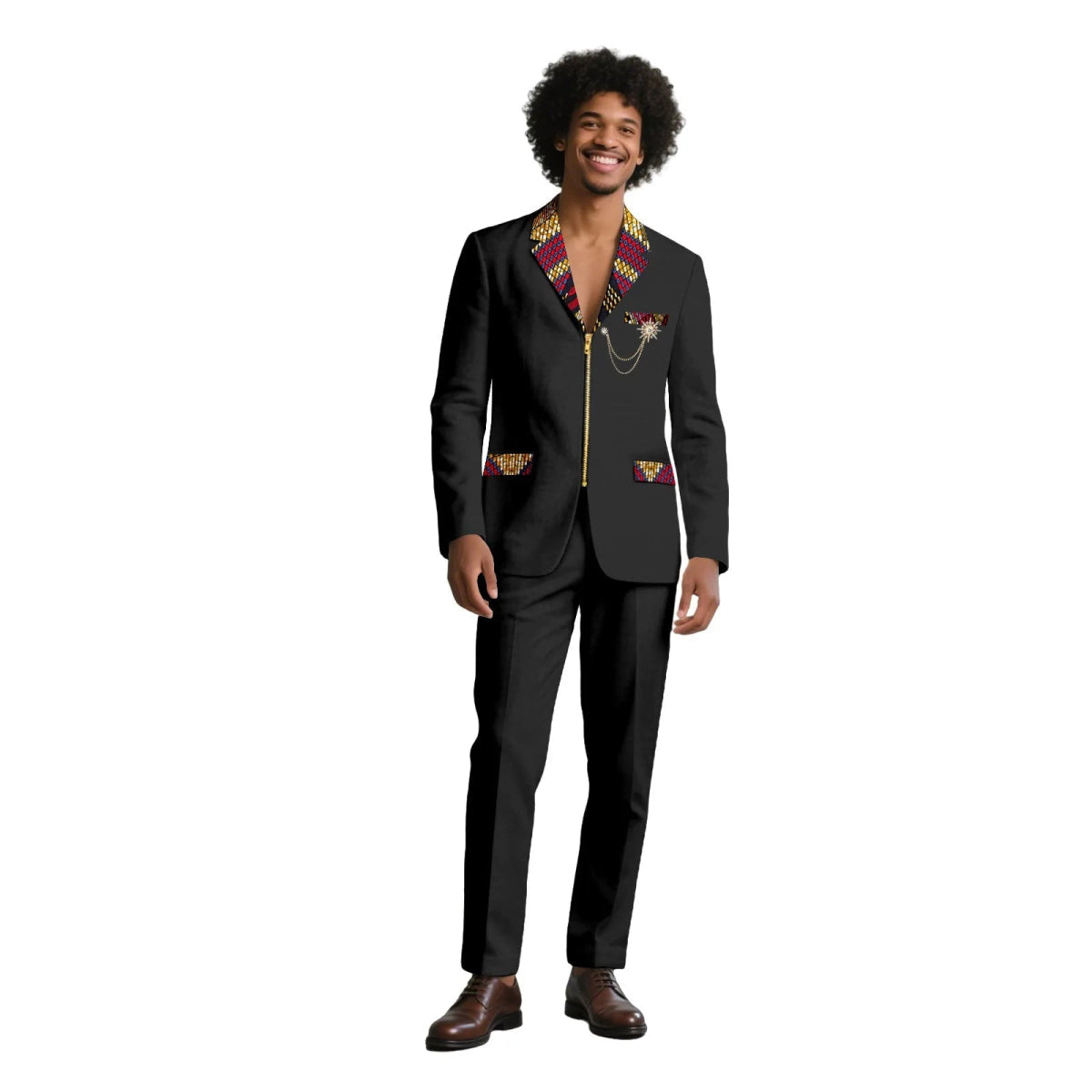 African Suits for Men Traditional Wedding Designed Slim Fit Jacket Pants Set with Breastbin High Quality Suit Mens Clothes