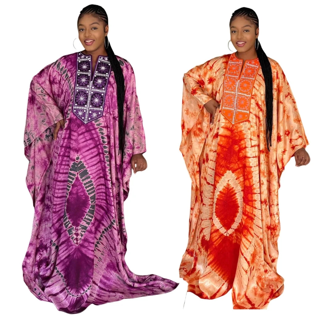 Women with Embroidery and Scarf – Elegant Traditional African Outfit - Free Delivery Worldwide only at Flexi Africa