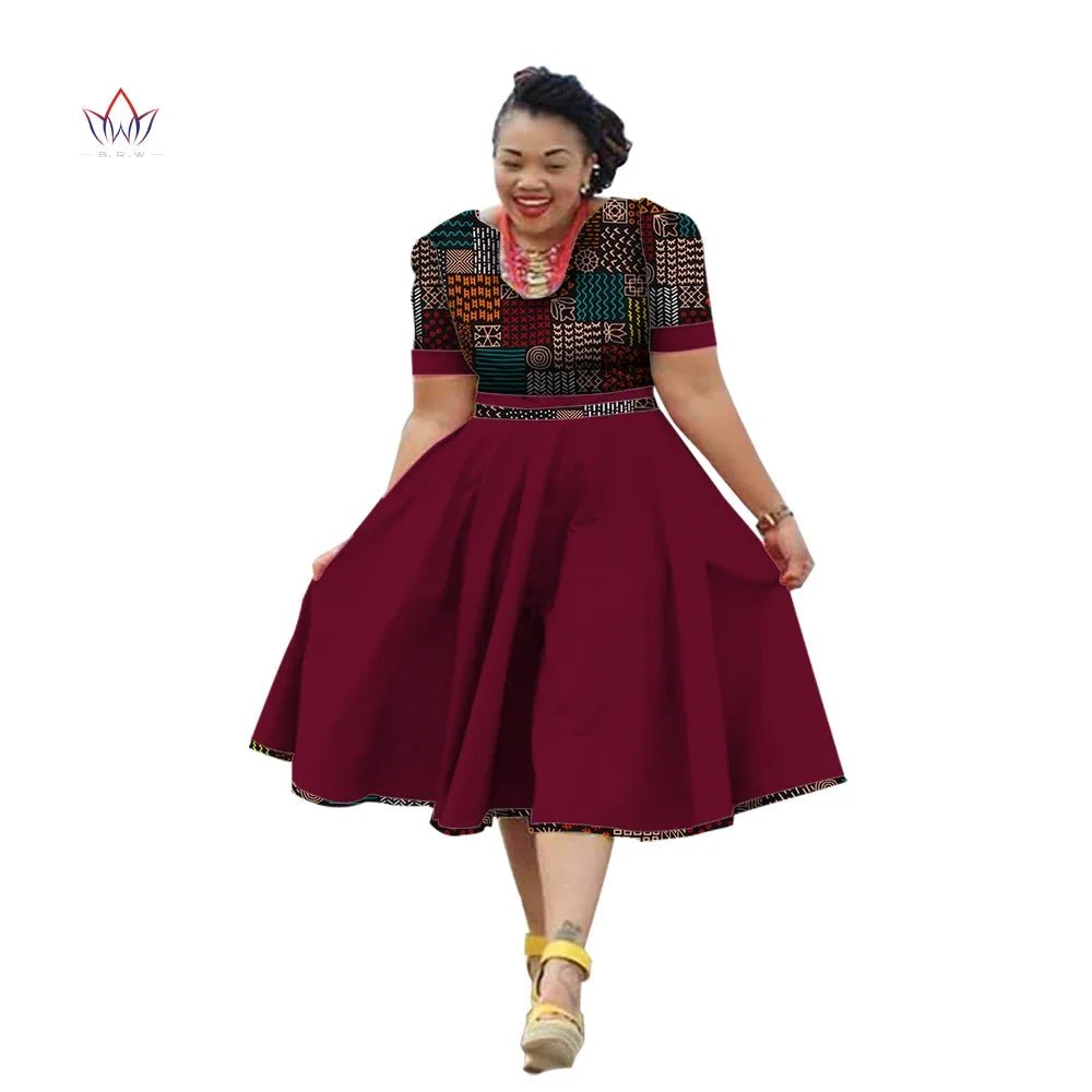 African Traditional Bazin Riche Dress for Women – Cotton Print Knee - Length Summer Wear - Free Delivery Worldwide only at Flexi Africa