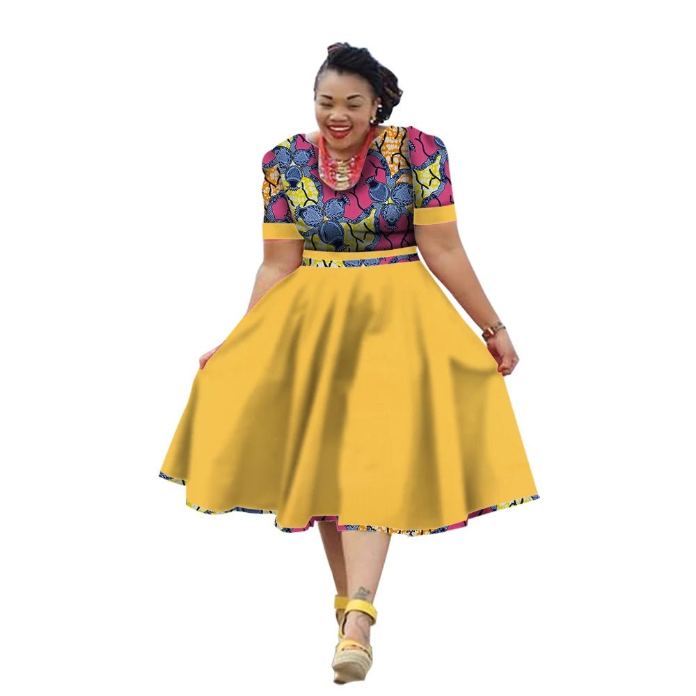 African Traditional Bazin Riche Dress for Women – Cotton Print Knee - Length Summer Wear - Free Delivery Worldwide only at Flexi Africa