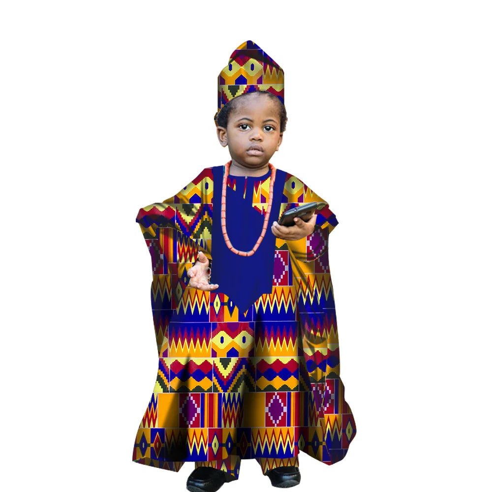 African Traditional Kids Outfit for Boys – Ankara Embroidered Dashiki Set - Free Delivery Worldwide only at Flexi Africa