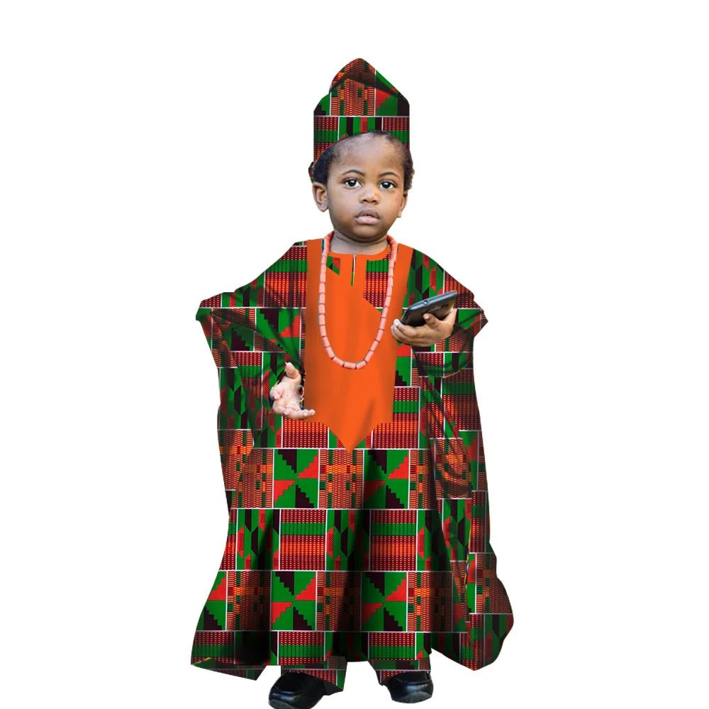 African Traditional Kids Outfit for Boys – Ankara Embroidered Dashiki Set - Free Delivery Worldwide only at Flexi Africa