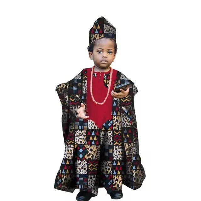 African Traditional Kids Outfit for Boys – Ankara Embroidered Dashiki Set - Free Delivery Worldwide only at Flexi Africa