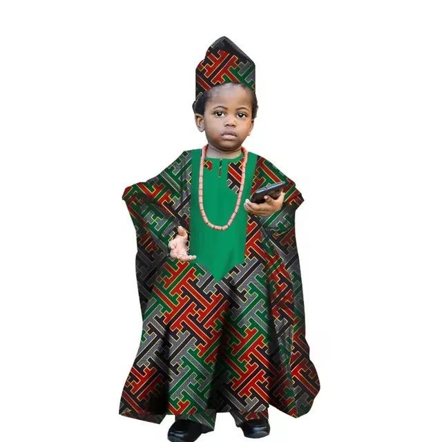 African Traditional Kids Outfit for Boys – Ankara Embroidered Dashiki Set - Free Delivery Worldwide only at Flexi Africa