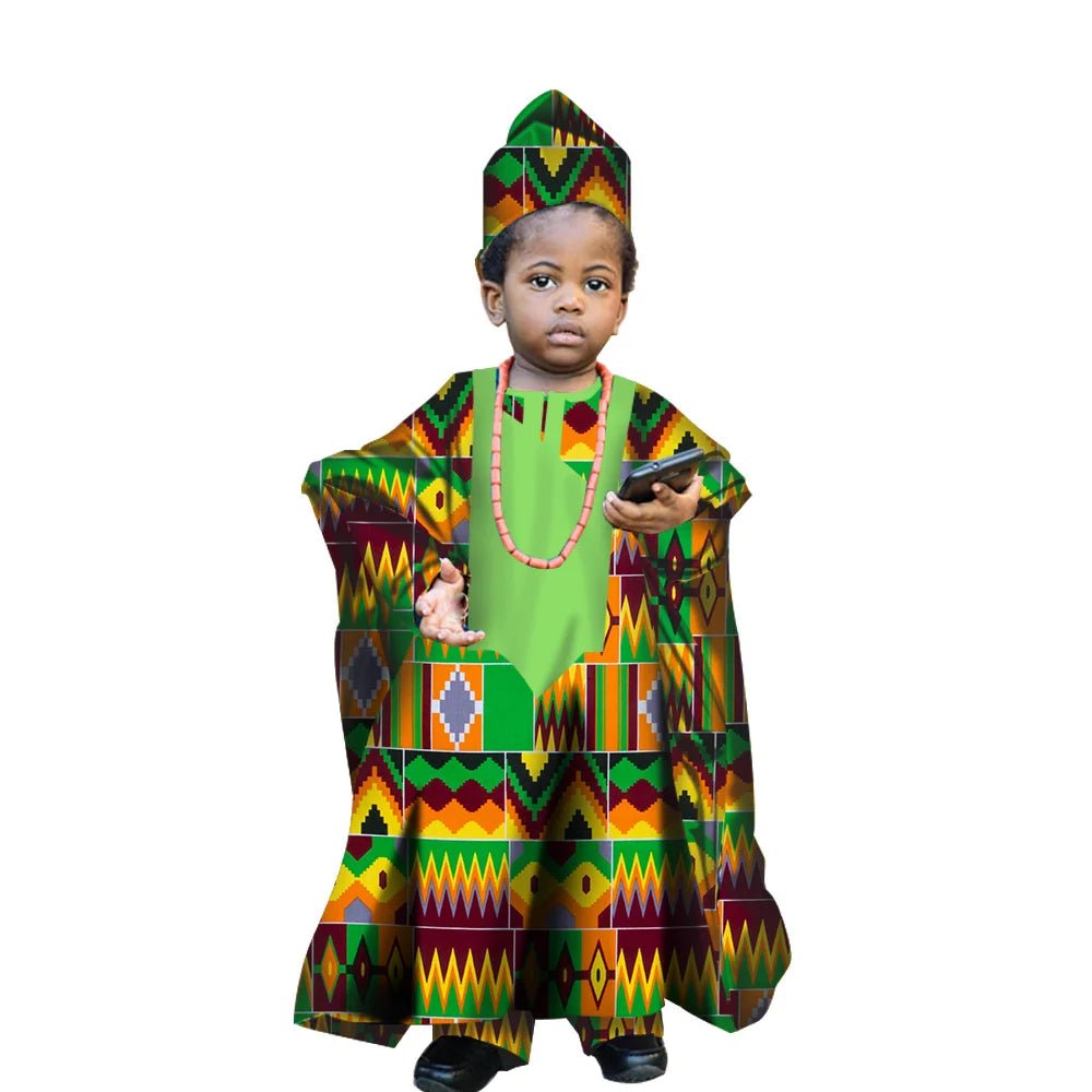 African Traditional Kids Outfit for Boys – Ankara Embroidered Dashiki Set - Free Delivery Worldwide only at Flexi Africa