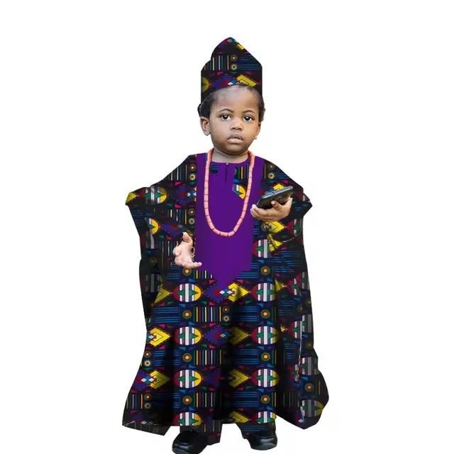 African Traditional Kids Outfit for Boys – Ankara Embroidered Dashiki Set - Free Delivery Worldwide only at Flexi Africa