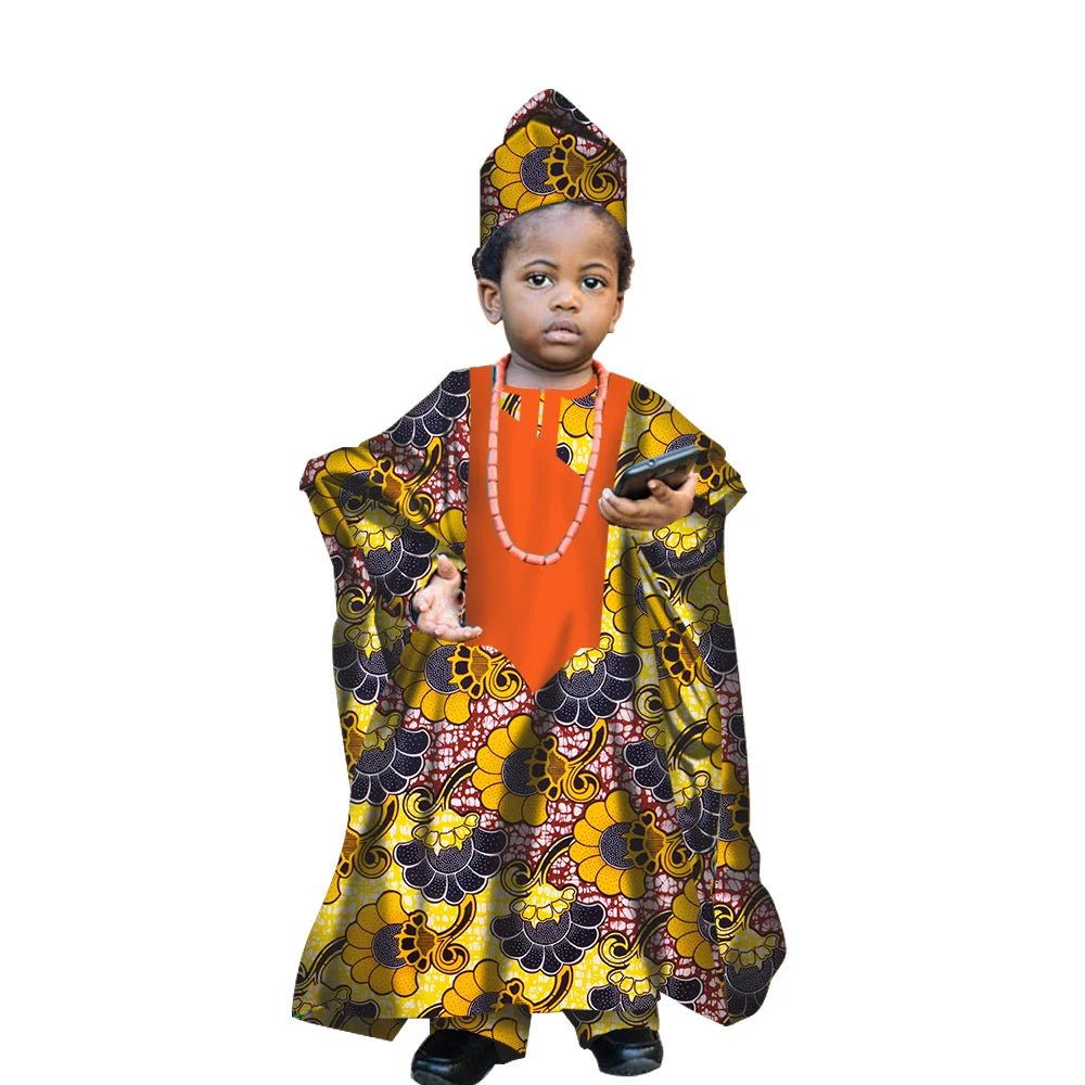 African Traditional Kids Outfit for Boys – Ankara Embroidered Dashiki Set - Free Delivery Worldwide only at Flexi Africa