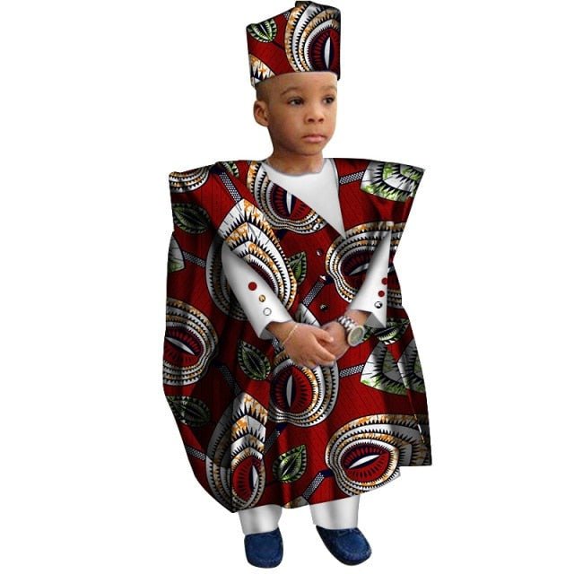 African Boys Cotton Clothes Wax Print Top and Pants Sets for Kids clothing - Flexi Africa offers Free Delivery Worldwide