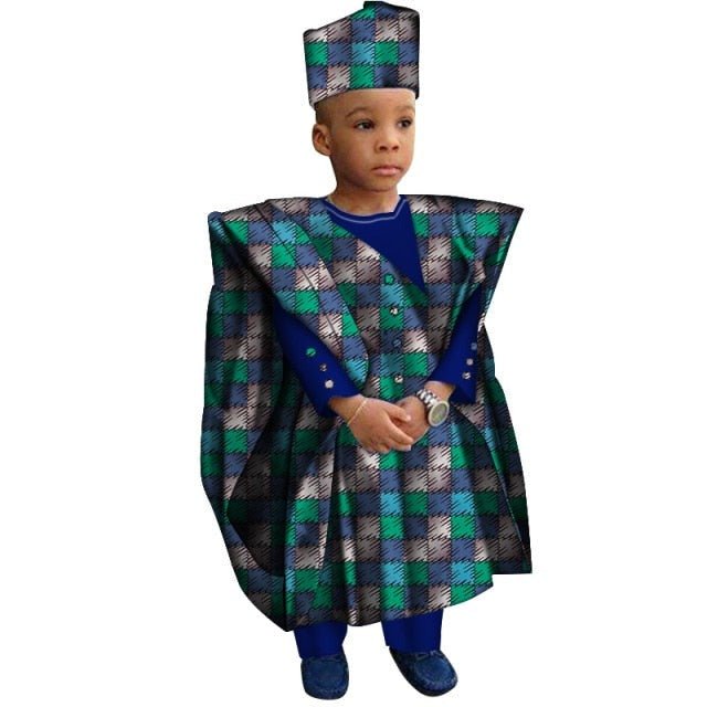 African Boys Cotton Clothes Wax Print Top and Pants Sets for Kids clothing - Flexi Africa offers Free Delivery Worldwide