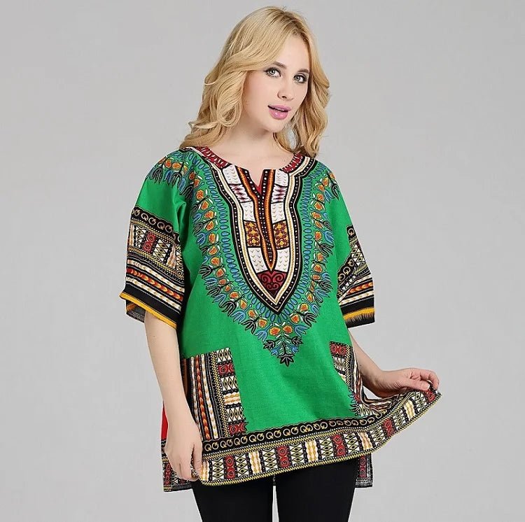 African Tribal Floral Dashiki Dress – Comfortable Traditional Unisex Outfit - Free Delivery Worldwide only at Flexi Africa