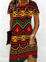 African Tribal Print T-Shirt Dress – Bold Geometric Beach Wear - Free Delivery Worldwide only at Flexi Africa