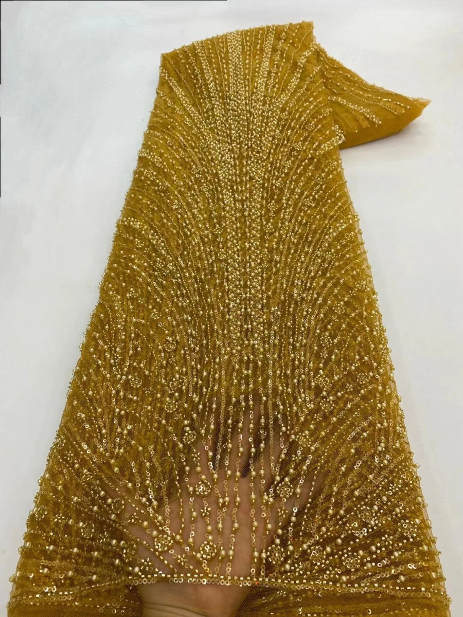 African Various Lace Fabric – Premium Handmade Beaded Embroidery for Elegant Dresses - Free Delivery Worldwide only at Flexi Africa