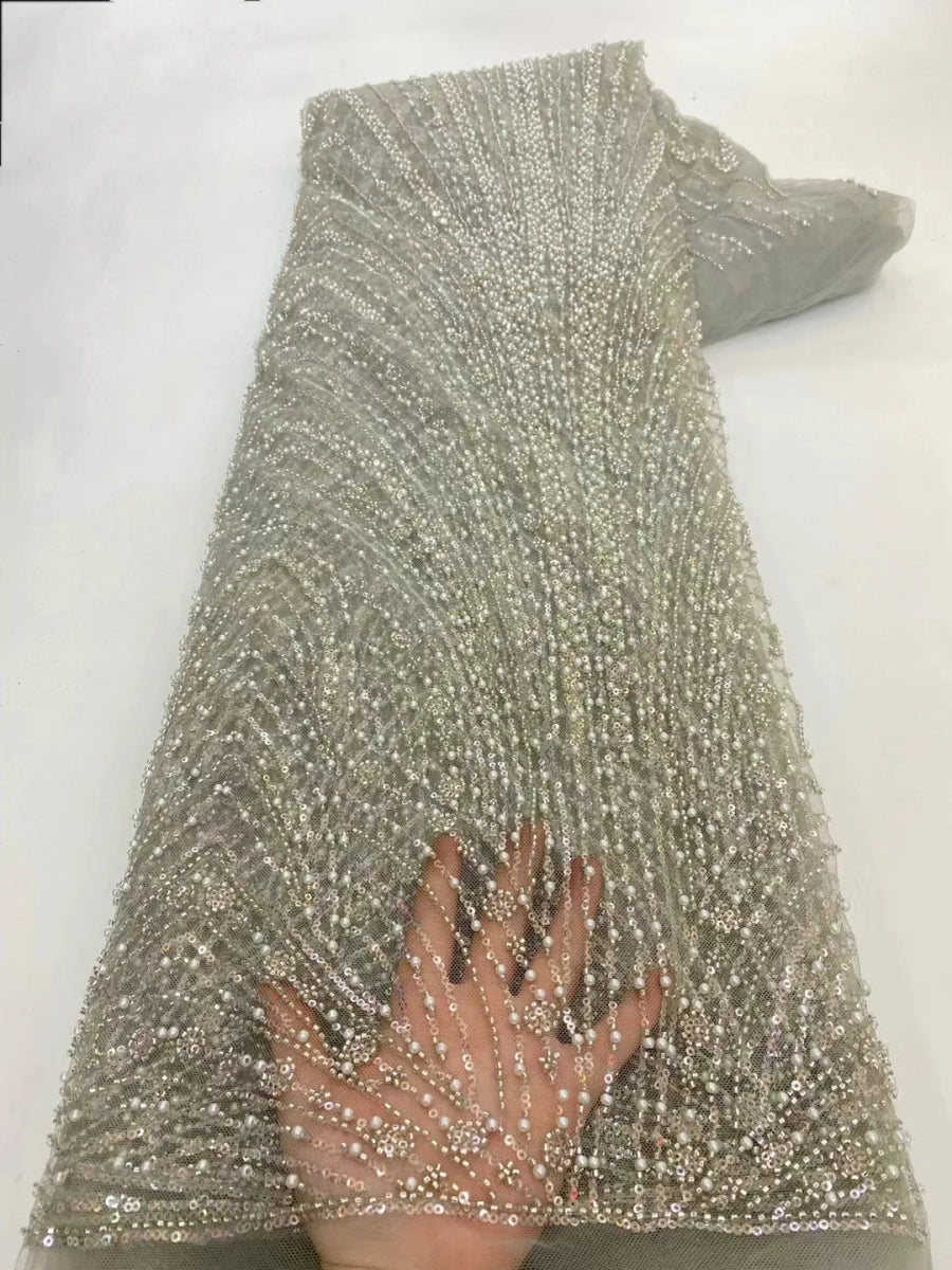 African Various Lace Fabric – Premium Handmade Beaded Embroidery for Elegant Dresses - Free Delivery only at Flexi Africa