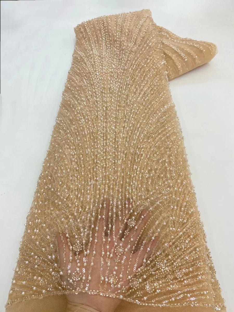 African Various Lace Fabric – Premium Handmade Beaded Embroidery for Elegant Dresses - Free Delivery Worldwide only at Flexi Africa