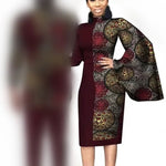 African Wedding Matching Outfit – Slim Women’s Dress and Men’s Patchwork Shirt with Pants - Free Delivery Worldwide only at Flexi Africa