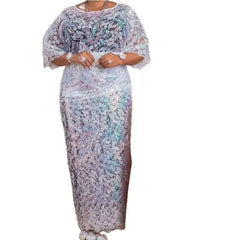 African Wedding Party Maxi Dress: Fashionable 3/4 Sleeve Mesh O-neck Design - Flexi Africa - Flexi Africa offers Free Delivery Worldwide - Vibrant African traditional clothing showcasing bold prints and intricate designs