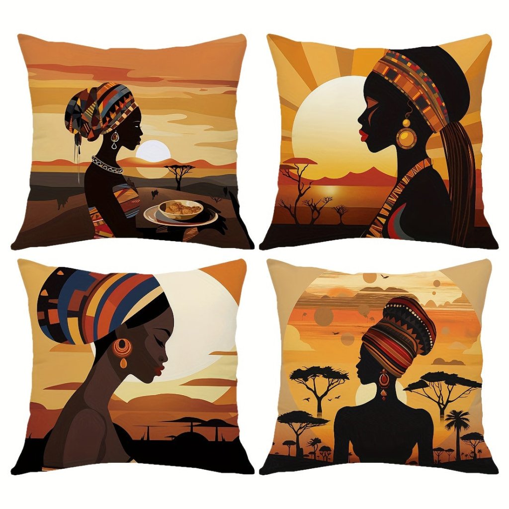 African Woman Decorative Throw Pillow Covers – Set of 4, 17.7" Square - Free Delivery Worldwide only at Flexi Africa