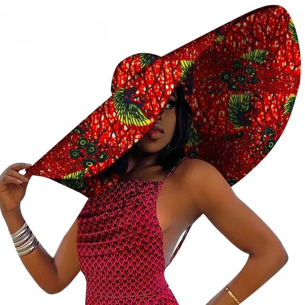 African Women Hat Summer Beach Hats Large Brim Sun Protection Fashion Ankara Cap Hat Customized Product - Free Delivery Worldwide only at Flexi Africa