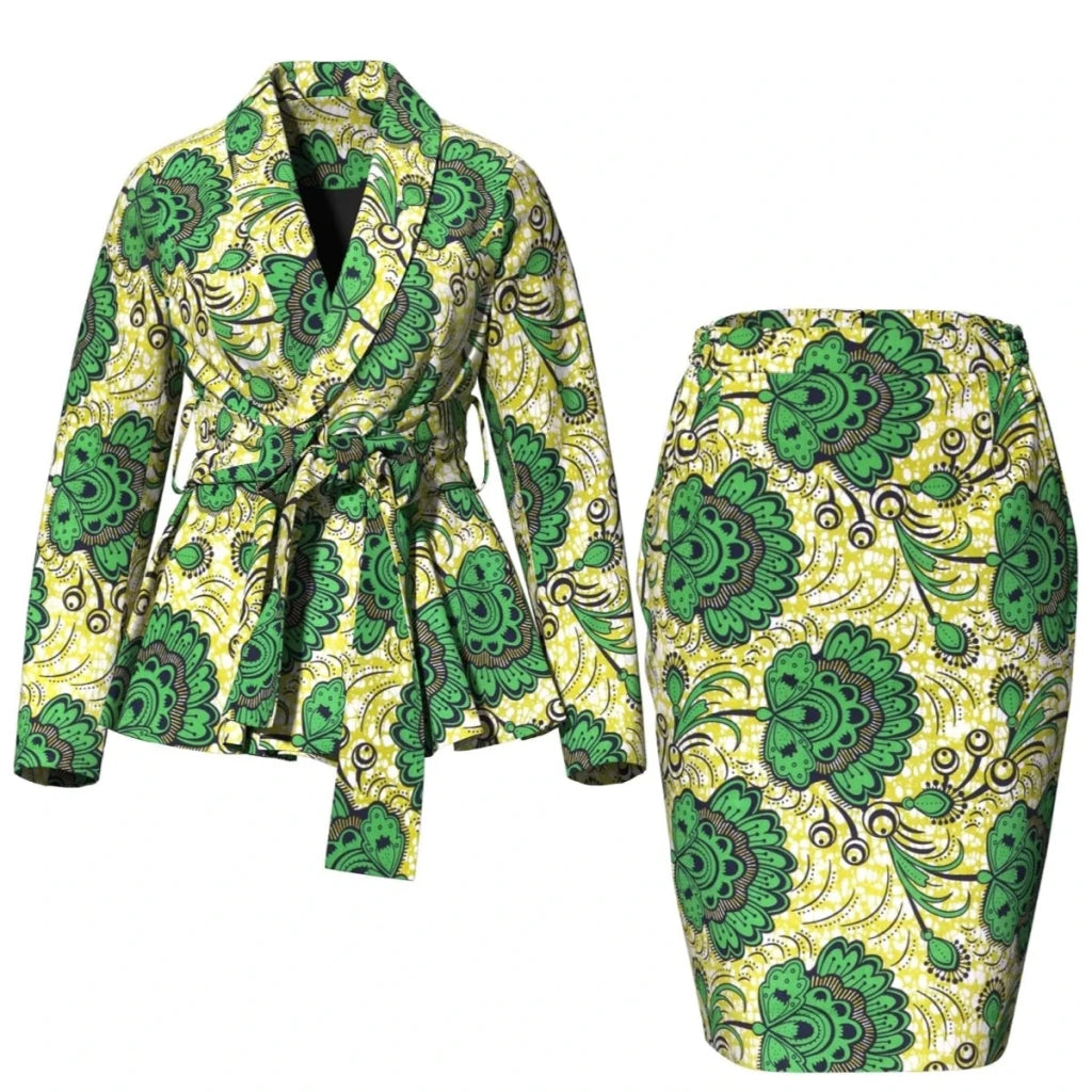 African Women Top and Skirt Set Long Sleeve Lady Skirts Set Ankara Print Suits Custom Party Clothing Cotton Wy10871 - Free Delivery Worldwide only at Flexi Africa