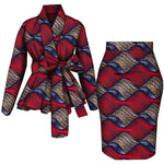 African Women Top and Skirt Set Long Sleeve Lady Skirts Set Ankara Print Suits Custom Party Clothing Cotton Wy10871 - Free Delivery Worldwide only at Flexi Africa