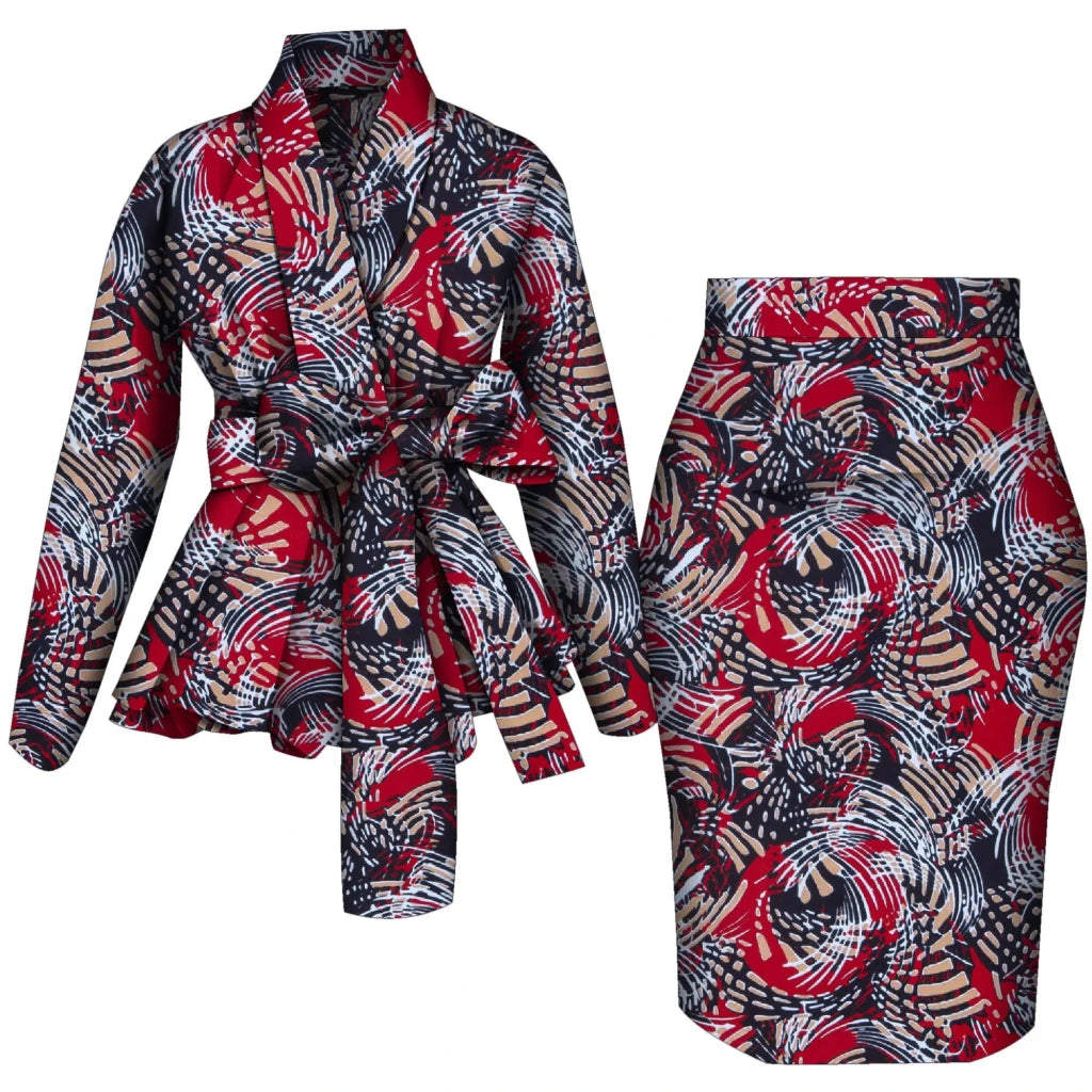 African Women Top and Skirt Set Long Sleeve Lady Skirts Set Ankara Print Suits Custom Party Clothing Cotton Wy10871 - Free Delivery Worldwide only at Flexi Africa