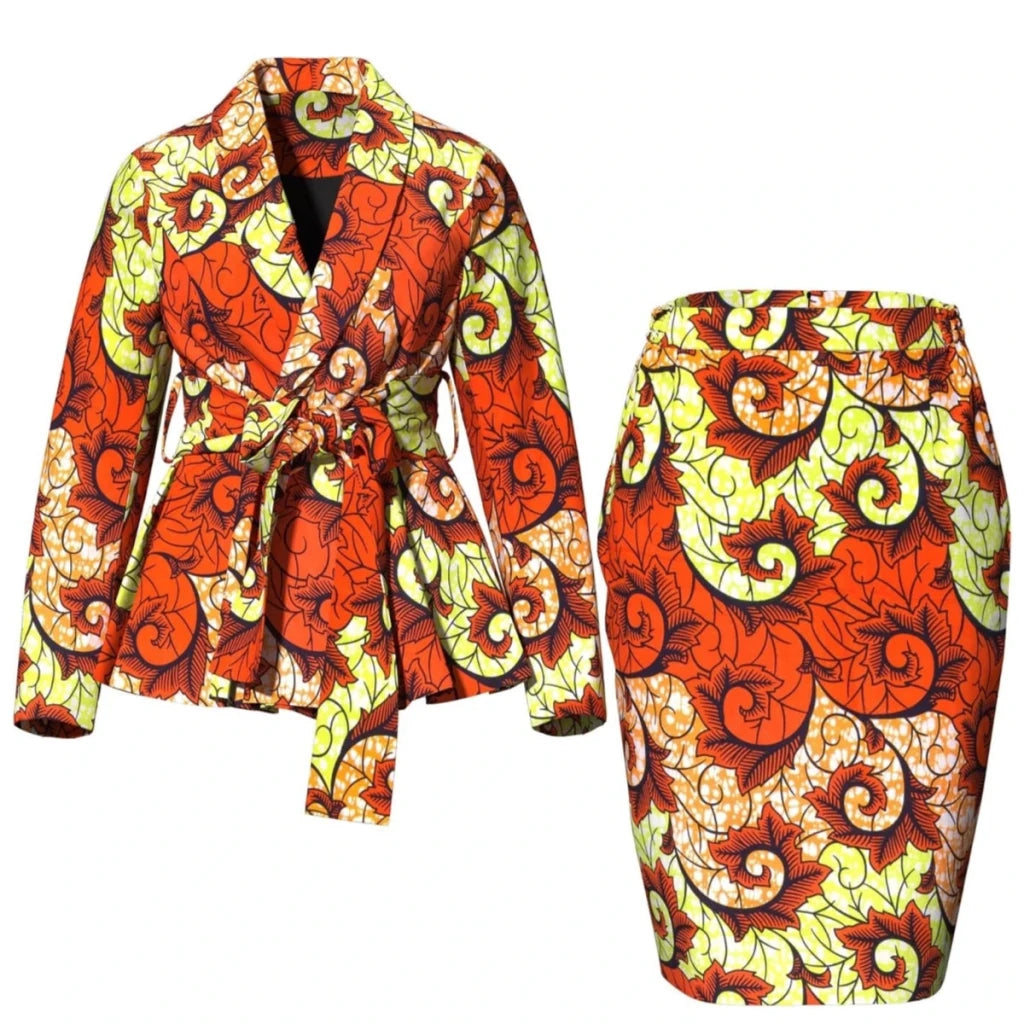 African Women Top and Skirt Set Long Sleeve Lady Skirts Set Ankara Print Suits Custom Party Clothing Cotton Wy10871 - Free Delivery Worldwide only at Flexi Africa