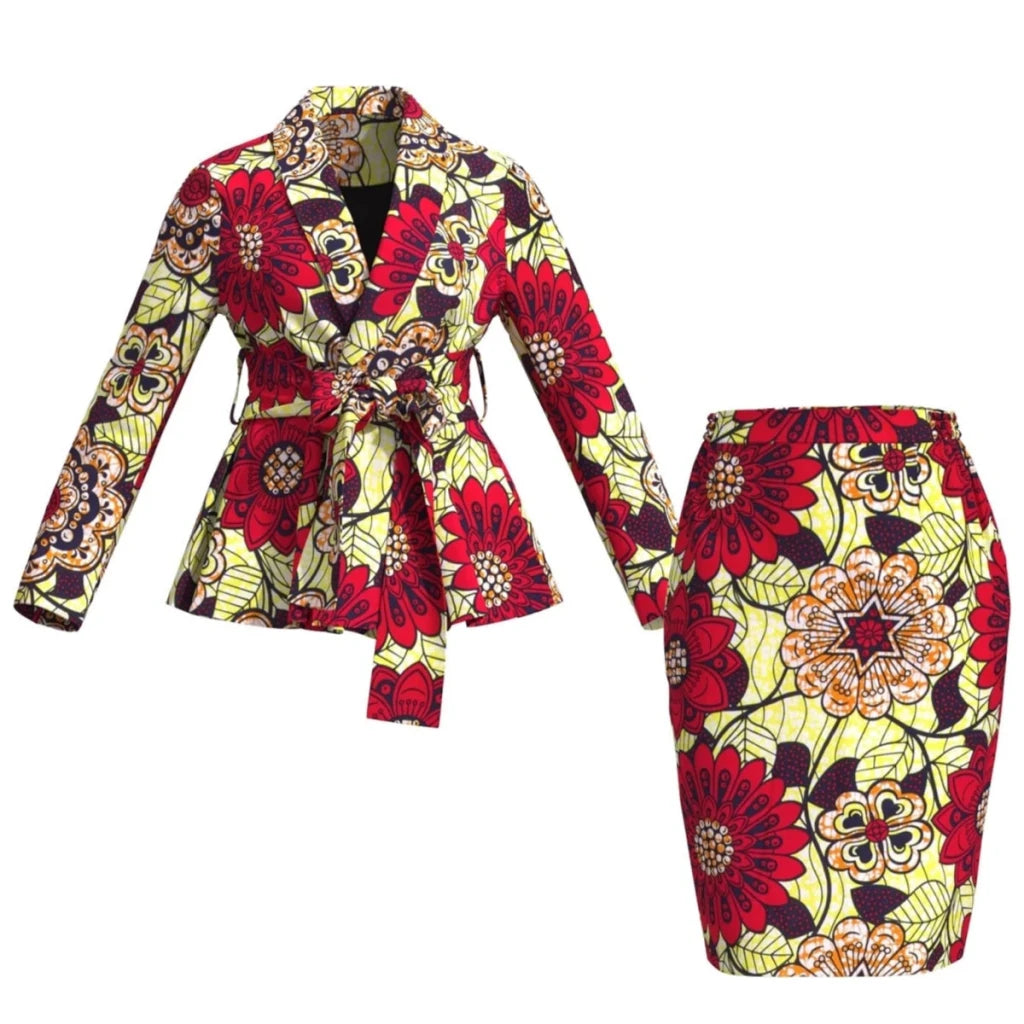 African Women Top and Skirt Set Long Sleeve Lady Skirts Set Ankara Print Suits Custom Party Clothing Cotton Wy10871 - Free Delivery Worldwide only at Flexi Africa